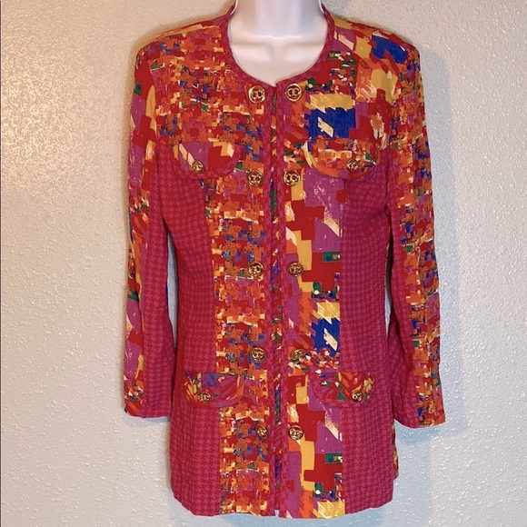 VNTG Carole Little Red and Yellow Blazer Vibrant Suit Jacket - Picture 10 of 10